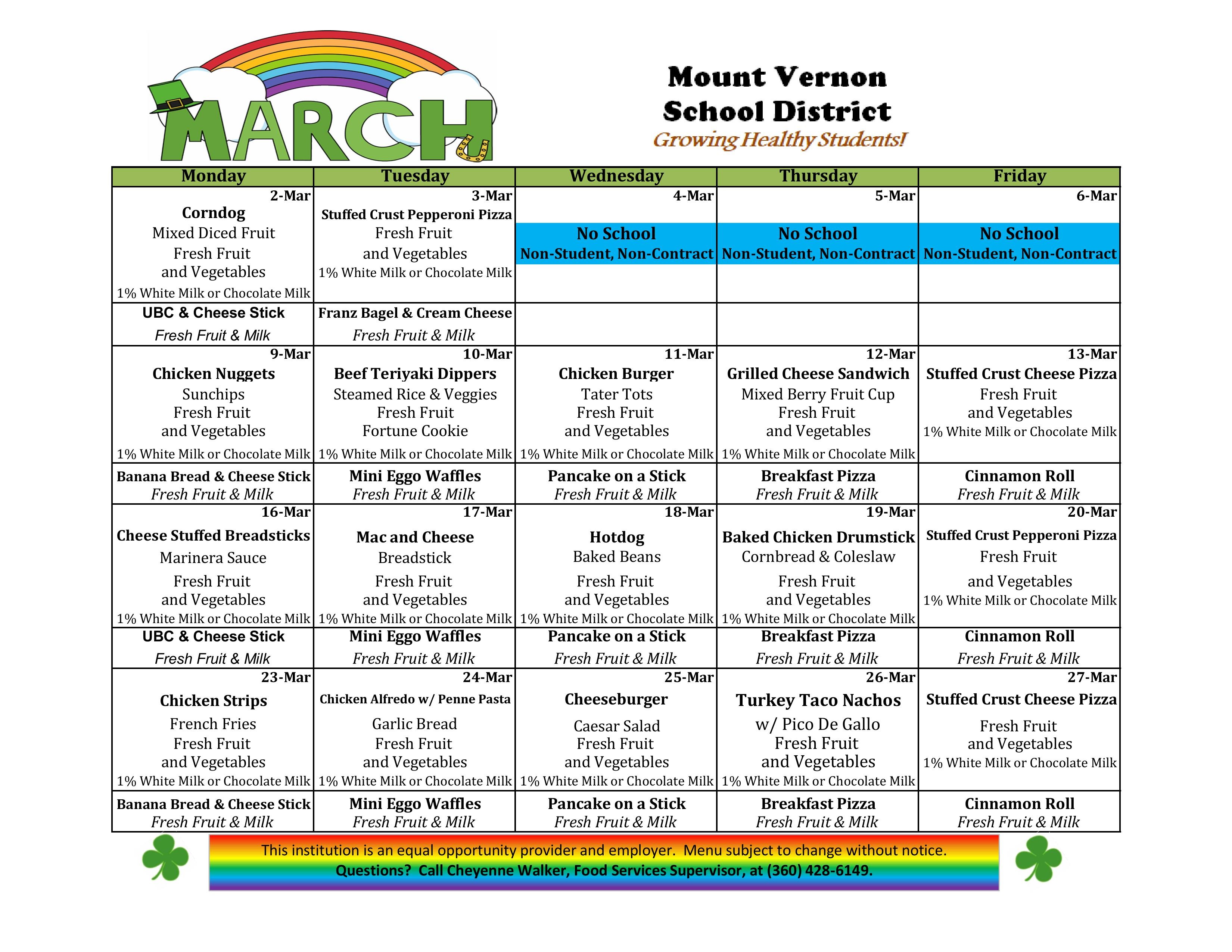 March Lunch Menu